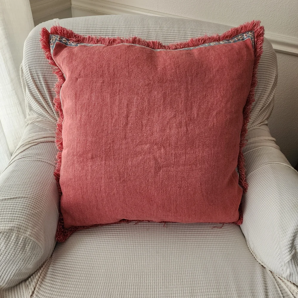 Ralph Lauren Coral Fringe Decorative Pillow with Floral Trim
